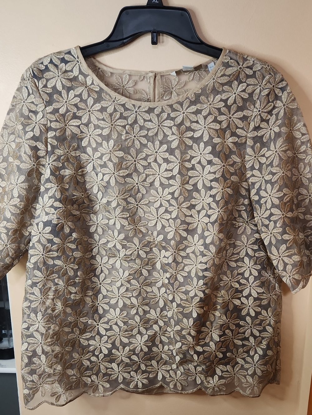 Boden gold metallic embroidered sheer mesh top With Tank Size 12